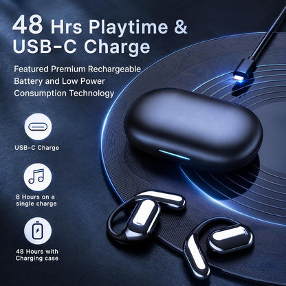 Wireless Earbuds Bluetooth Earbuds Built-In Mic with Ear Hooks 50H Playtime Ear Buds LED Display Charging Case Waterproof Design for Running Fitness